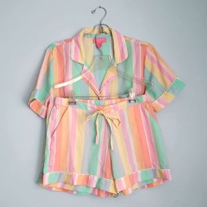 Isaac Mizrahi pastel colorful striped pajama shorts set